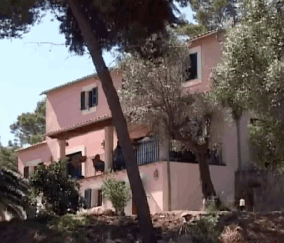 A pink house in the forest